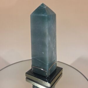 Natural Green Aventurine Gemstone Obelisk On Handmade Resin/ Bronze Display